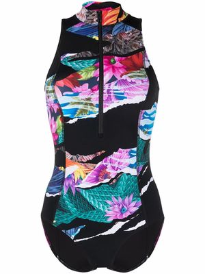 Y-3 panelled floral-print swimsuit - Black
