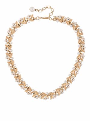 Susan Caplan Vintage 1950s Trifari leaf motif pearl-embellished necklace - Gold