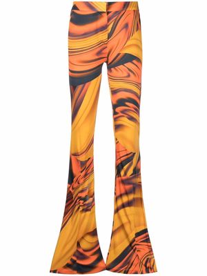 The Attico abstract-print flared trousers - Orange