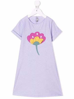 Il Gufo floral-patch T-shirt dress - Purple