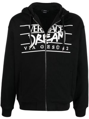 Versace slogan logo-print zip-front hoodie - Black