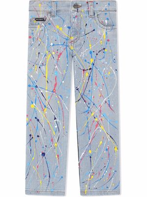 Dolce & Gabbana Kids stonewashed paint-splatter jeans - Blue