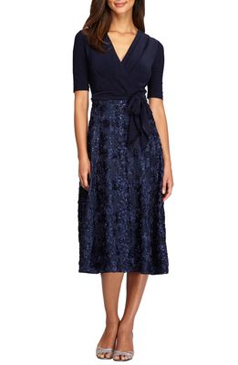Alex Evenings Embellished Surplice Cocktail Dress in Navy