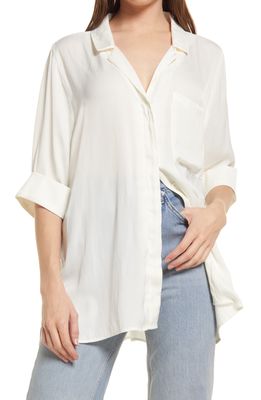 Open Edit Satin Camp Shirt in Ivory