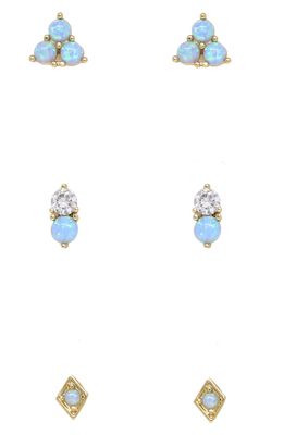 Ettika Set of 3 Blue Opal Stud Earrings in Gold