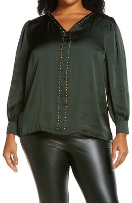 Vince Camuto Stud V-Neck Blouse in Dark Willow