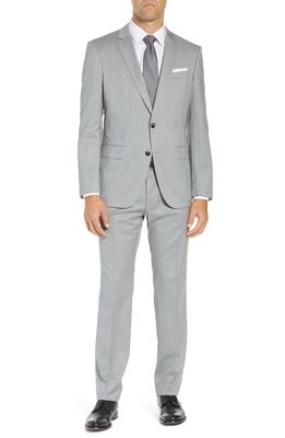BOSS Genius Trim Fit Solid Wool Suit in Pearl Grey