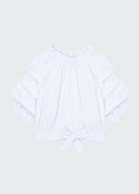 Girl's Joyce Solid Bow Tiered-Sleeve Top, Size 7-14
