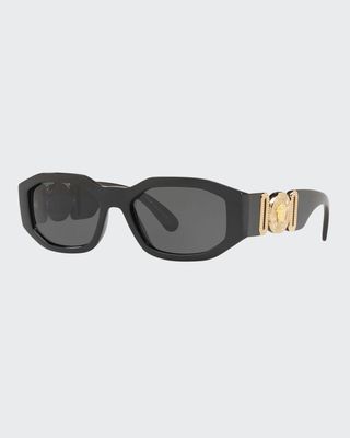 Chunky Rectangle Sunglasses w/ Logo Disc Arms