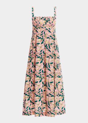 Hortensia Pleated Sleeveless Midi Floral Dress