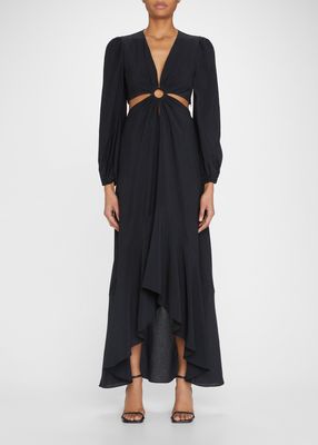 Jaelynn Blouson-Sleeve Cutout Maxi Dress