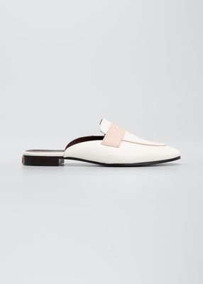 Bicolor Leather Penny Loafer Mules