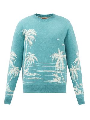 Alanui - Sorrounded By The Ocean Cashmere-blend Sweater - Mens - Light Blue