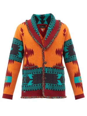 Alanui - Jacquard-knit Cashmere Cardigan - Mens - Orange Multi