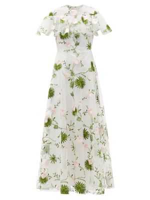 Giambattista Valli - Floral-embroidered Tulle Gown - Womens - White Multi