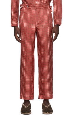 Bode SSENSE Exclusive Red Shelter Plaid Side-Tie Trousers