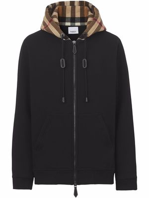 Burberry check-hood panelled hoodie - Black