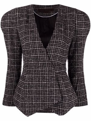 Ulyana Sergeenko check wrap-style blazer - Black