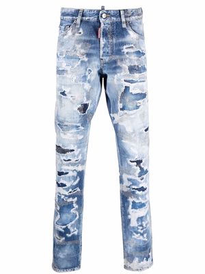 Dsquared2 crystal-embellished distressed straight-leg jeans - Blue