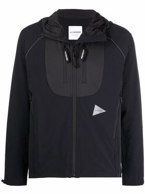 and Wander hooded zip-up track jacket - Black