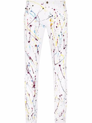 Dolce & Gabbana paint-splatter detail skinny jeans - White