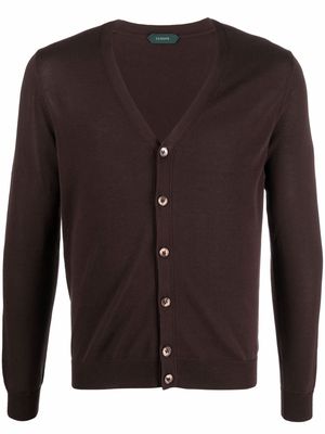 Zanone V-neck button-up cardigan - Brown