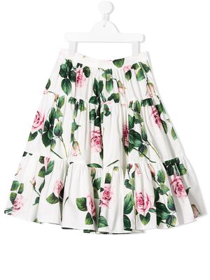 Dolce & Gabbana Kids tiered floral skirt - White