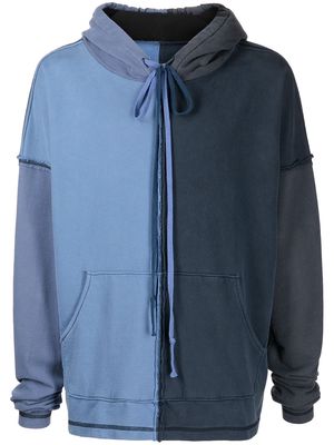 Greg Lauren colour-blocked cotton hoodie - Blue