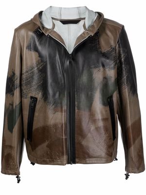 Diesel brush stroke-print leather jacket - Brown