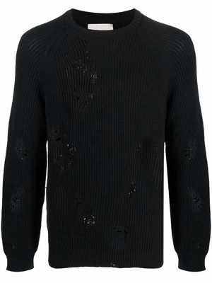 Laneus ripped ribbed-knit jumper - Black