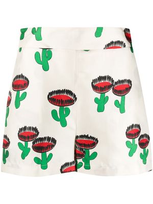 La DoubleJ cactus print silk shorts - White
