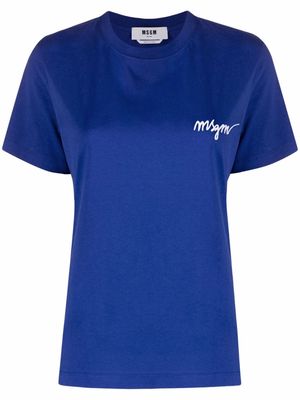MSGM embroidered-logo cotton T-shirt - Blue