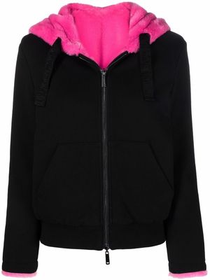 Emporio Armani faux fur-effect reversible hooded sweatshirt - Black