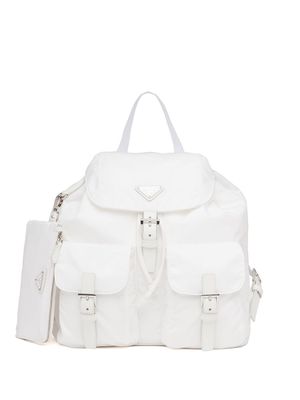 Prada medium Re-Nylon flap pocket backpack - White