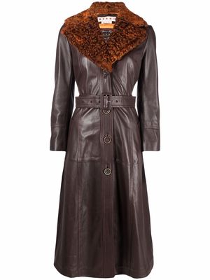 Marni shearling-collar leather coat - Brown