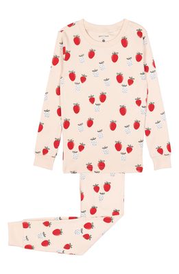 Petit Lem Kids' Strawberry Print Fitted Two-Piece Pajamas in 303 Peach