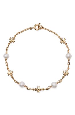 Tory Burch Kira Cultured Pearl Bracelet in Tory Gold /Ivory