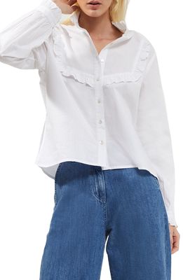 French Connection Zaves Ruffle Organic Cotton Blouse in Summer White