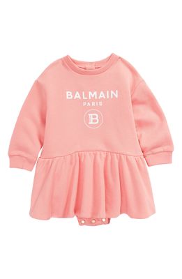 Balmain Logo Graphic Sweatshirt Dress in 533 Pink