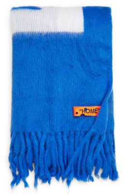 Off-White Arrow Brushed Wool Blend Blanket in Blue Fluo White