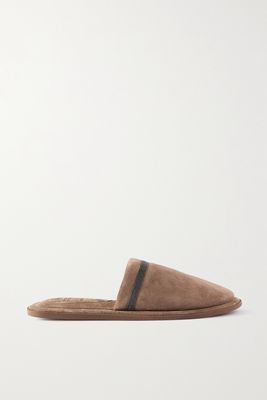 Brunello Cucinelli - Bead-embellished Suede Slippers - Brown
