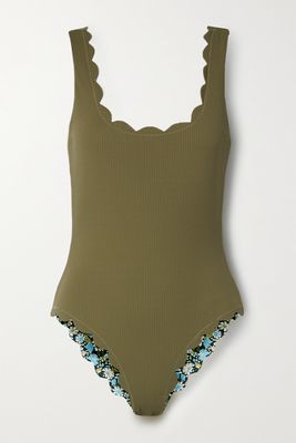 Marysia - Palm Springs Reversible Scalloped Floral-print Stretch-crepe Swimsuit - Green