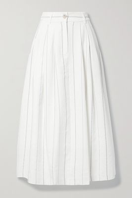 Mara Hoffman - Tulay Pleated Striped Organic Cotton And Linen-blend Midi Skirt - White