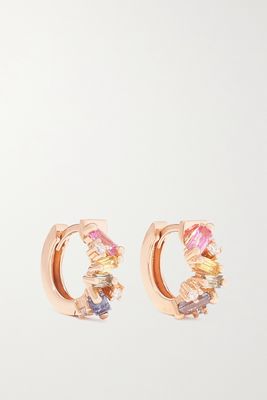 Suzanne Kalan - 18-karat Rose Gold, Sapphire And Diamond Hoop Earrings - one size