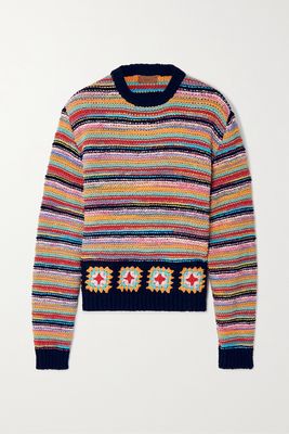 Alanui - Take It Easy Crochet-trimmed Striped Cotton-blend Sweater - Black