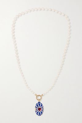 Storrow - Eleanor 14-karat Gold, Enamel, Pearl And Garnet Necklace - one size
