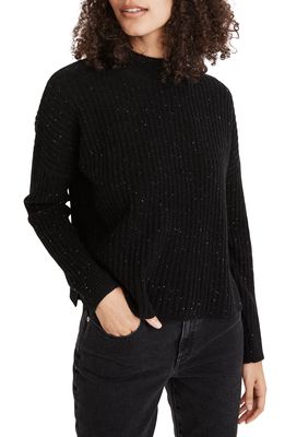 Madewell Donegal Resourced Cashmere Ribbed Mock Neck Pullover Sweater in Donegal Raven