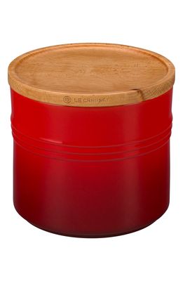 Le Creuset Glazed Stoneware 1 1/2 Quart Storage Canister with Wooden Lid in Cherry