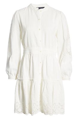 French Connection Broderie Long Sleeve Cotton Shirtdress in Linen White