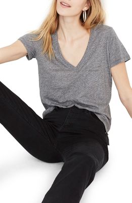 Madewell Whisper Cotton V-Neck Pocket Tee in Heather Mercury